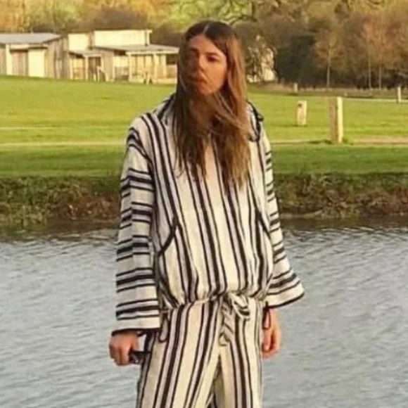 NEW Tory Burch Awning Stripe Linen Hoodie  – Size XS - Picture 2 of 12